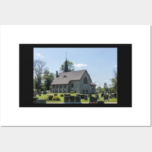 Small town church with cemetery Posters and Art